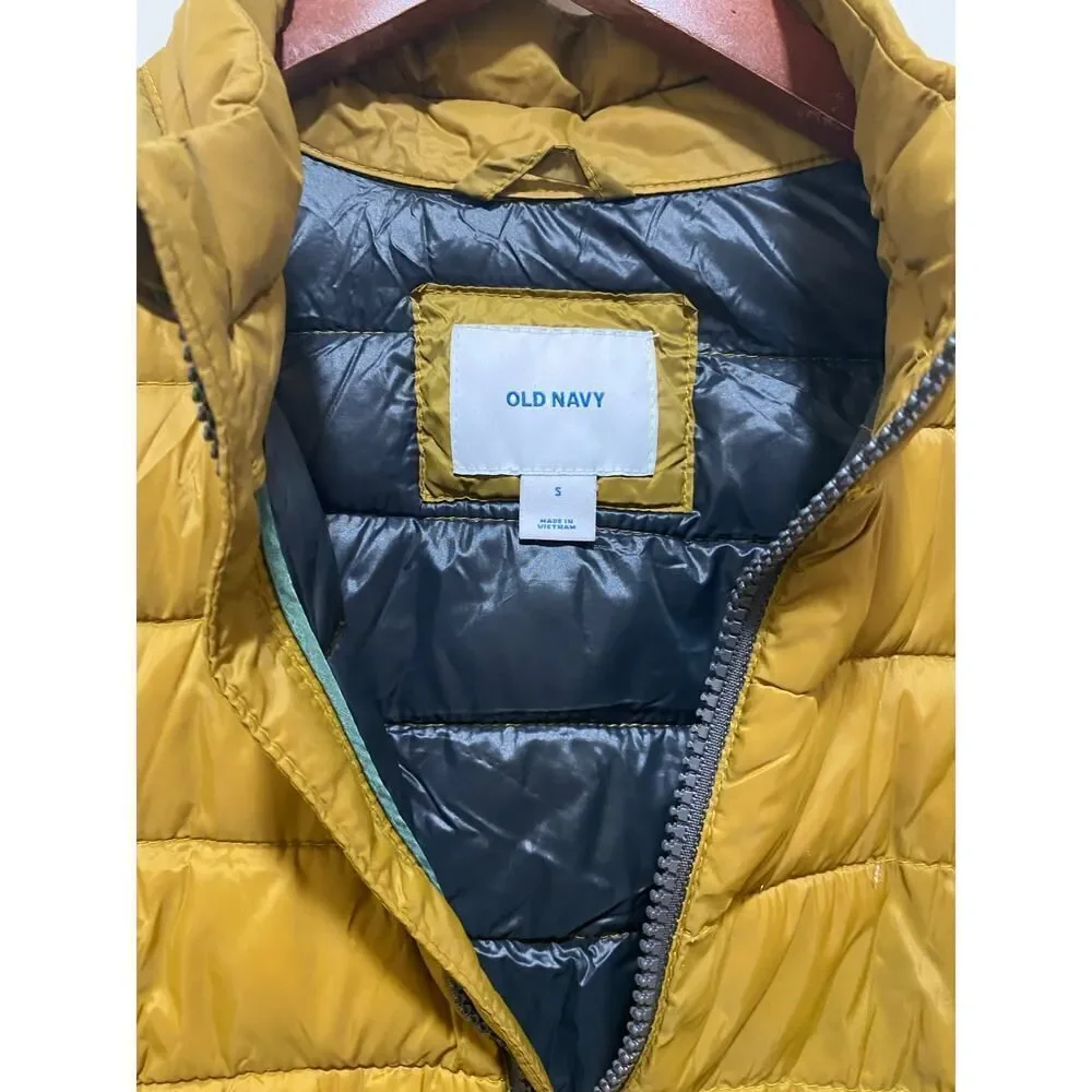 Old Navy Mustard Quilted Puffer Jacket Men’s M Gorpcore Travel Water-Resist